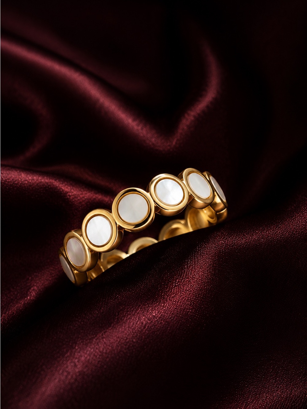 Gold Tone ring with White Inlay Discs - Picture 6 of 7